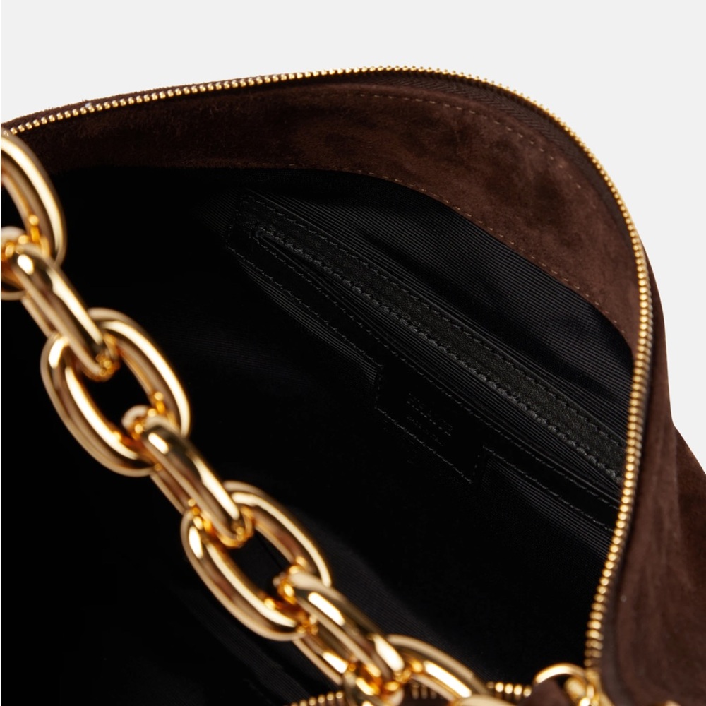 KHAITE Chocolate Suede Bag with Gold Chain - Picture 3 of 9